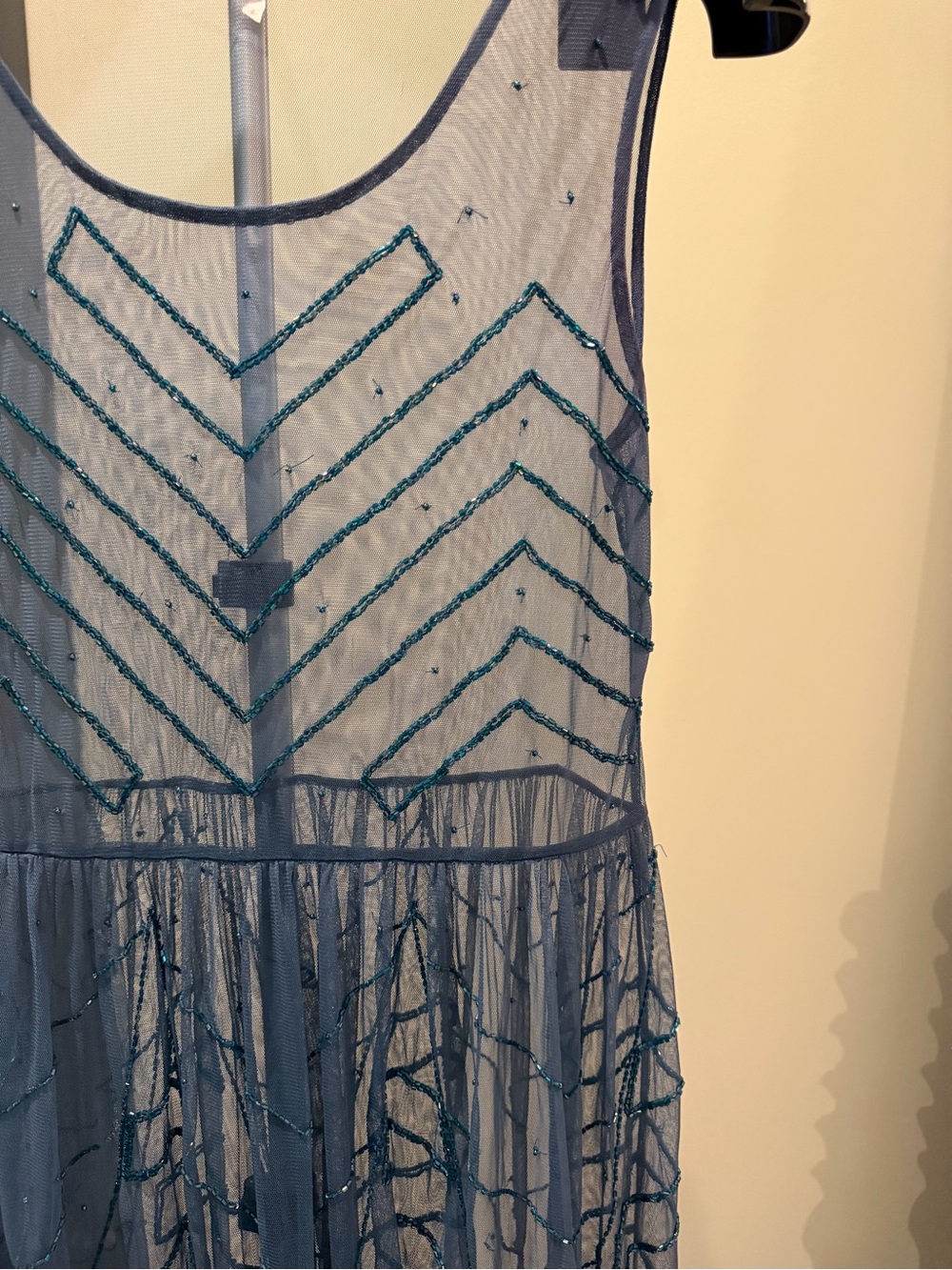 Free People Blue Sheer Beaded Embroidered Mini Dress XS - Picture 9 of 17